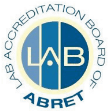 Lab Accreditation Board of ABRET certification badge.