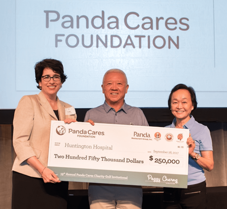 Panda Cares Foundation presenting $250,000 donation check to Huntington Hospital at charity golf invitational