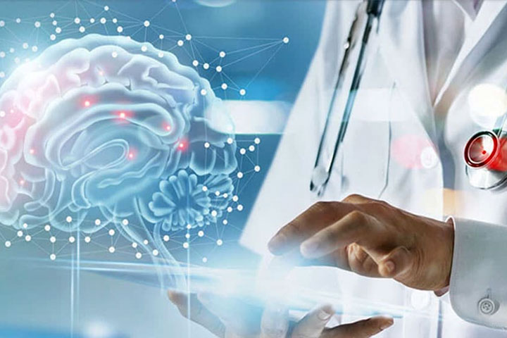 brain diagram and doctor on ipad