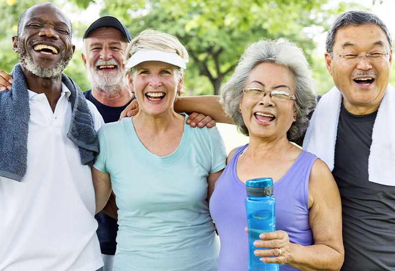 Summer safety - seniors in a group laughing