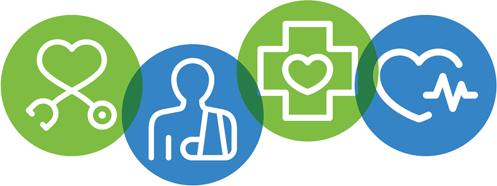 four health icons, green and blue