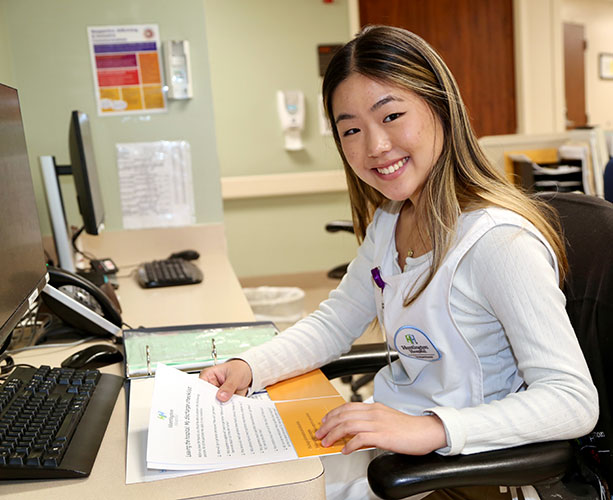 Huntington Hospital volunteer doing office work