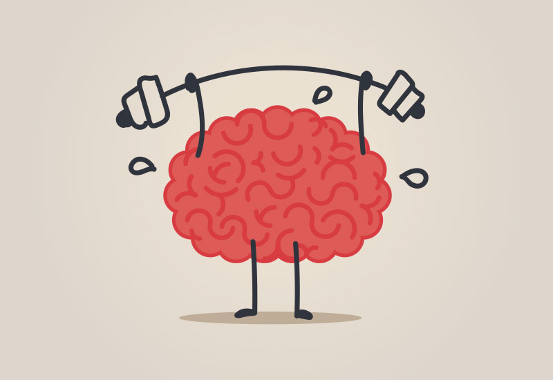 illustration of a brain lifting gym weights
