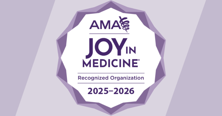 AMA Joy in Medicine Recognized Organization 2025–2026 award badge.